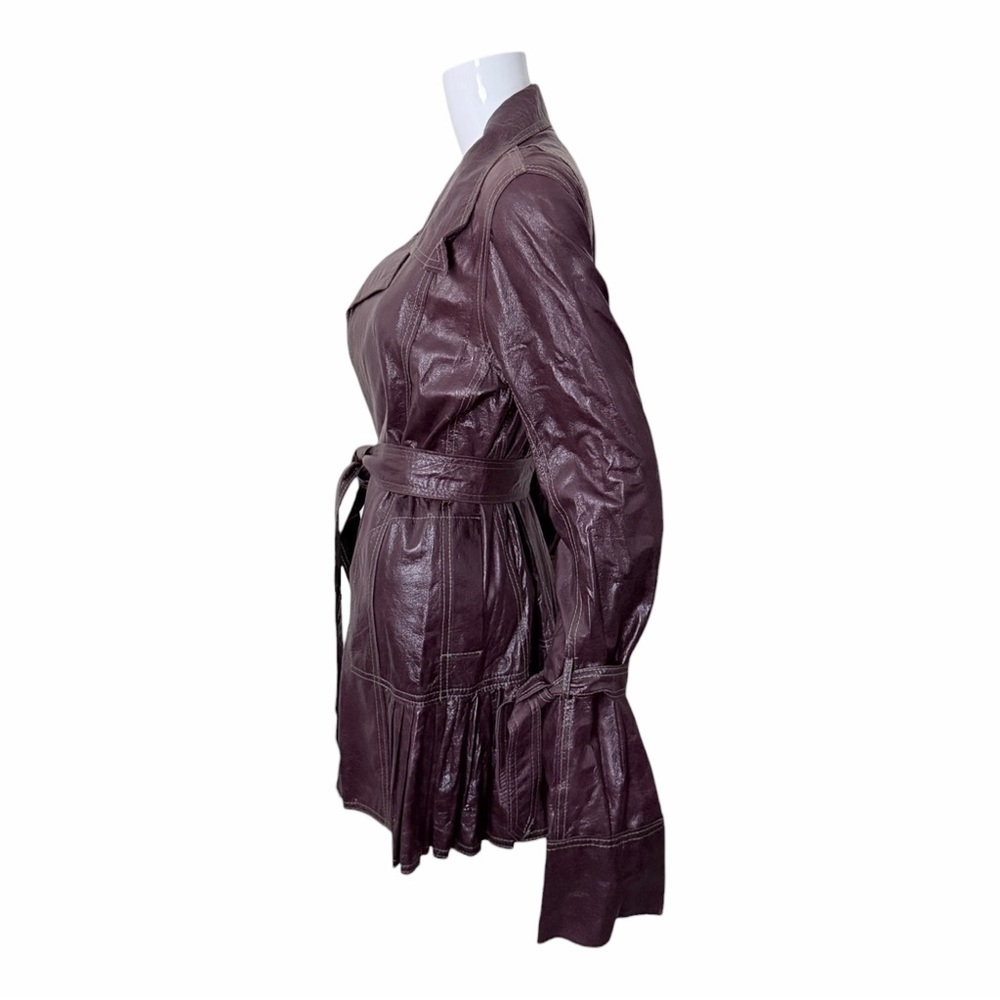 Vintage 90s Grownbeans Karen Groner Leather Trench Coat Size Small Purple Rare - Picture 4 of 11